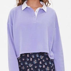 FOREVER 21 Cropped Rugby Polo Purple/White